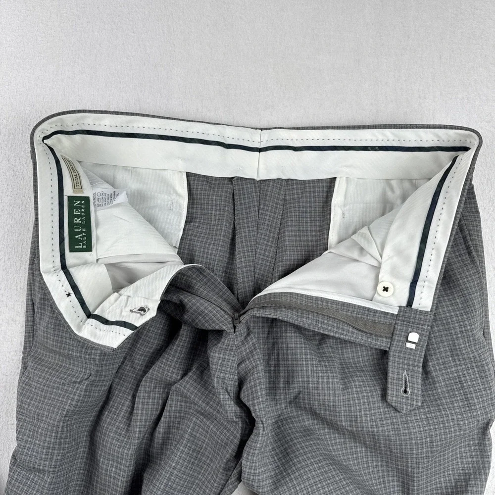 Lauren Ralph Lauren Total Comfort Wool Pants fits 35*28 Microplaid Cuffed gray